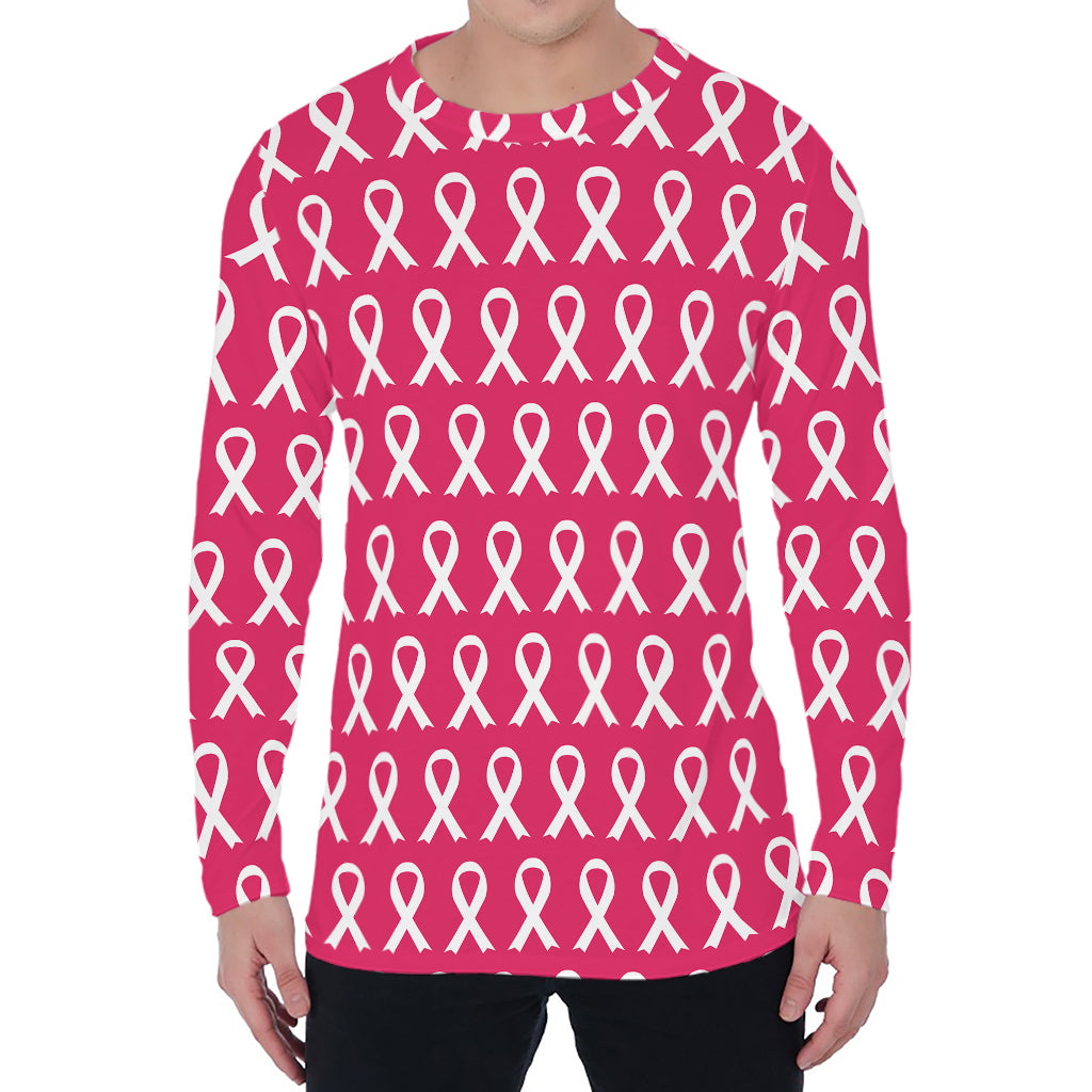 White And Pink Breast Cancer Print Men's Long Sleeve T-Shirt