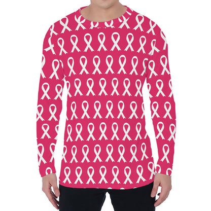 White And Pink Breast Cancer Print Men's Long Sleeve T-Shirt