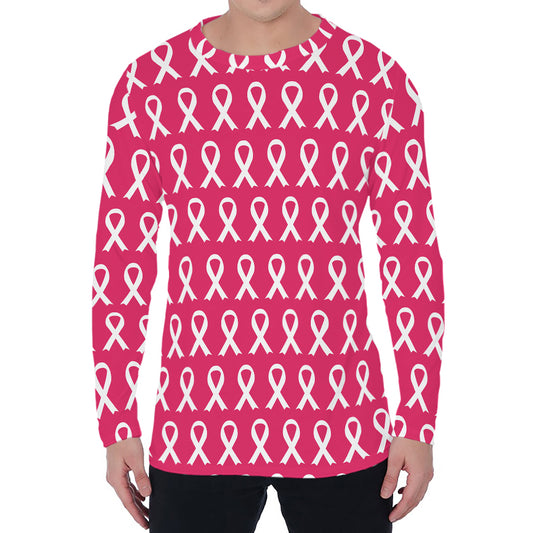 White And Pink Breast Cancer Print Men's Long Sleeve T-Shirt