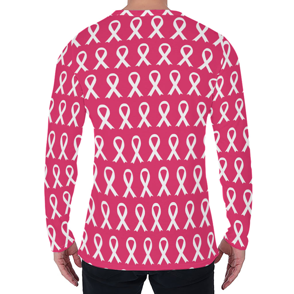 White And Pink Breast Cancer Print Men's Long Sleeve T-Shirt