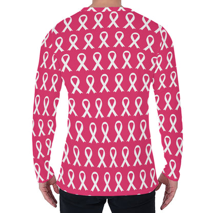White And Pink Breast Cancer Print Men's Long Sleeve T-Shirt