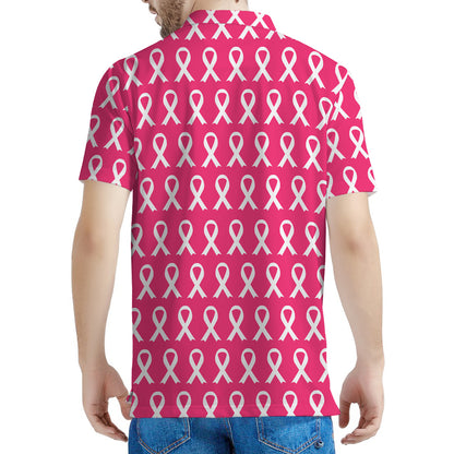 White And Pink Breast Cancer Print Men's Polo Shirt