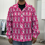 White And Pink Breast Cancer Print Men's Shirt Jacket