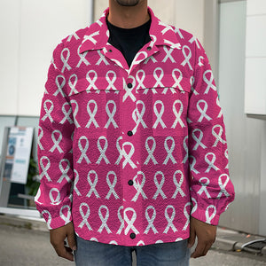 White And Pink Breast Cancer Print Men's Shirt Jacket