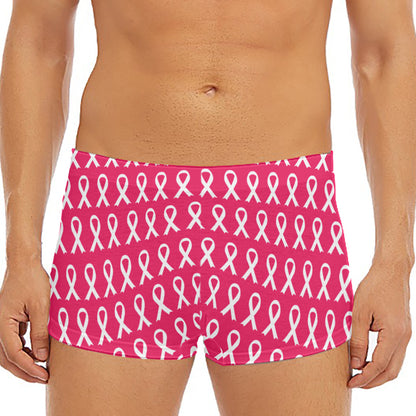 White And Pink Breast Cancer Print Men's Short Boxer Briefs