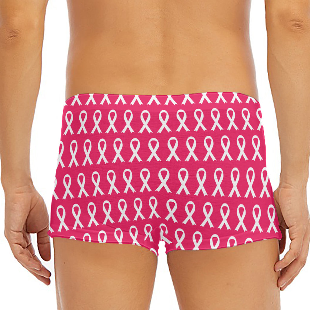 White And Pink Breast Cancer Print Men's Short Boxer Briefs