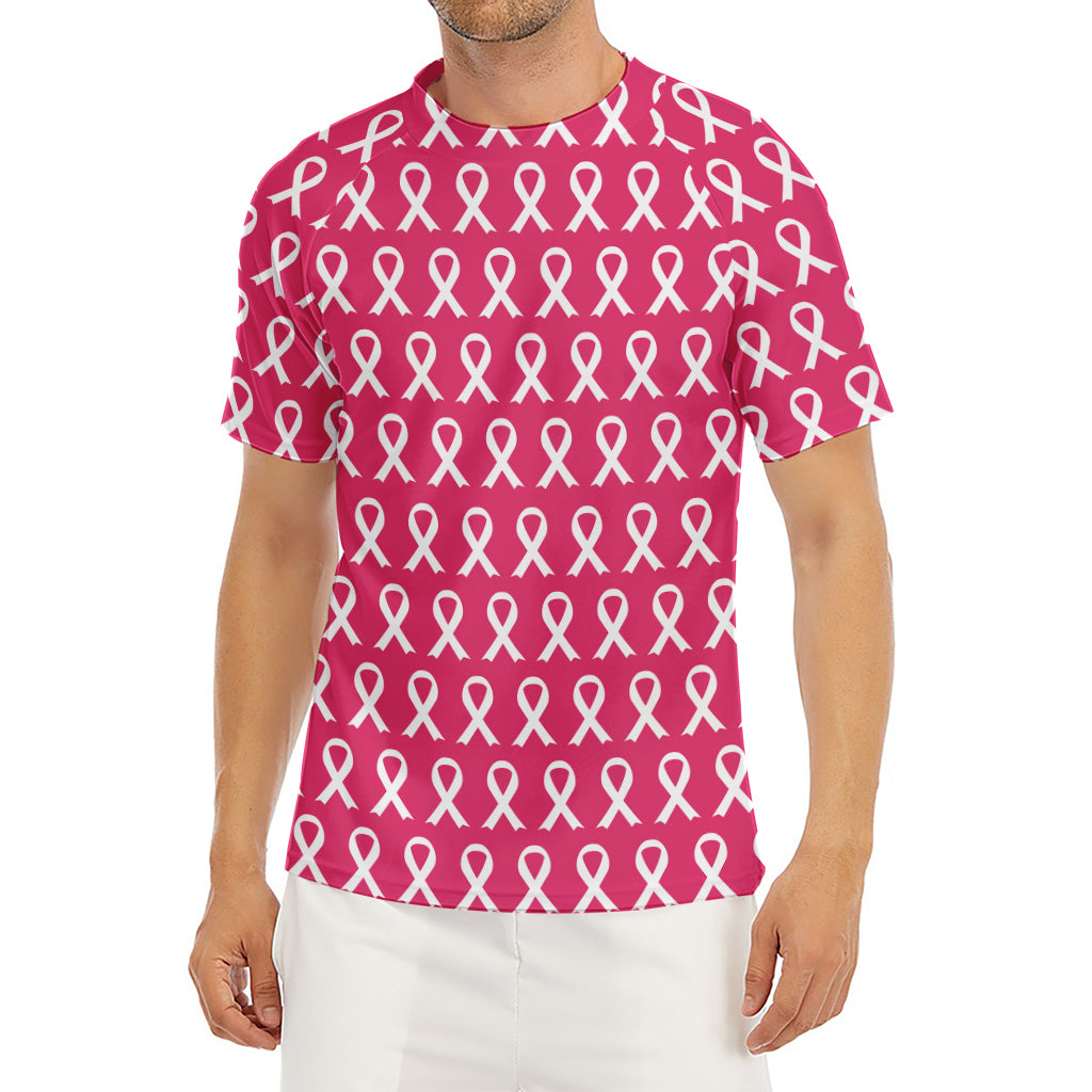 White And Pink Breast Cancer Print Men's Short Sleeve Rash Guard