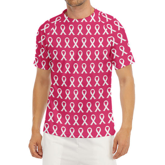 White And Pink Breast Cancer Print Men's Short Sleeve Rash Guard