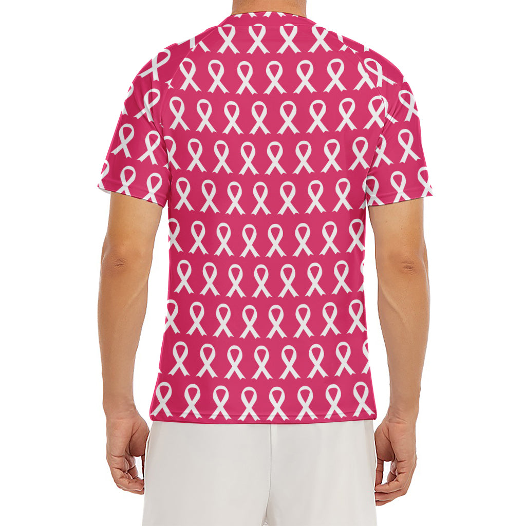 White And Pink Breast Cancer Print Men's Short Sleeve Rash Guard