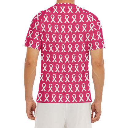 White And Pink Breast Cancer Print Men's Short Sleeve Rash Guard