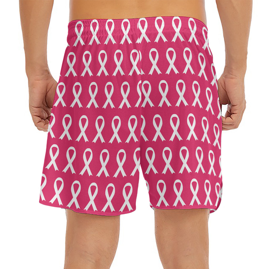 White And Pink Breast Cancer Print Men's Split Running Shorts