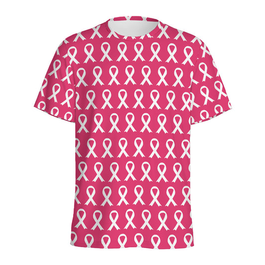 White And Pink Breast Cancer Print Men's Sports T-Shirt