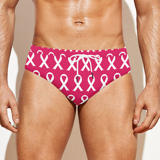 White And Pink Breast Cancer Print Men's Swim Briefs