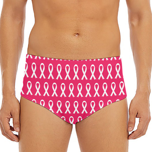 White And Pink Breast Cancer Print Men's Triangle Swim Briefs