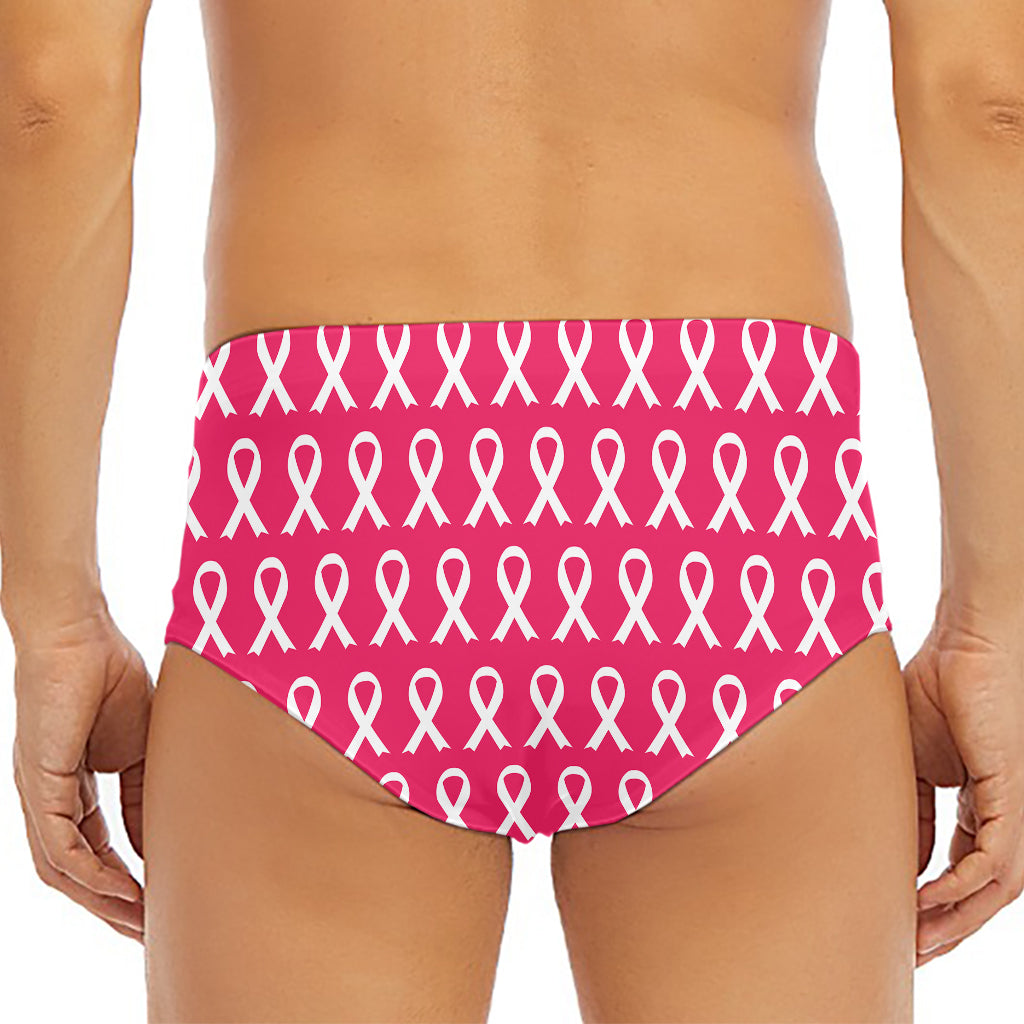White And Pink Breast Cancer Print Men's Triangle Swim Briefs