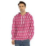 White And Pink Breast Cancer Print Men's Velvet Pullover Hoodie