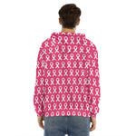 White And Pink Breast Cancer Print Men's Velvet Pullover Hoodie