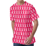 White And Pink Breast Cancer Print Men's Velvet T-Shirt