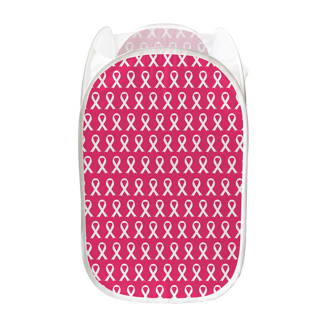 White And Pink Breast Cancer Print Mesh Laundry Hamper