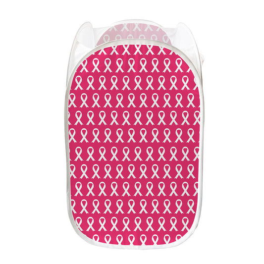 White And Pink Breast Cancer Print Mesh Laundry Hamper
