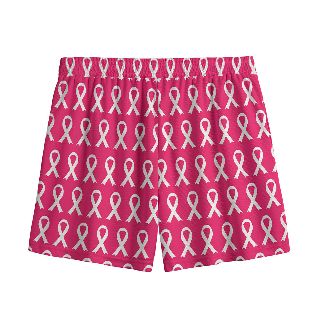 White And Pink Breast Cancer Print Mesh Shorts