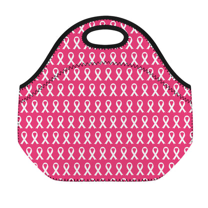 White And Pink Breast Cancer Print Neoprene Lunch Bag