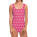 White And Pink Breast Cancer Print One Piece Swimsuit