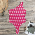 White And Pink Breast Cancer Print One Shoulder Bodysuit