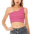White And Pink Breast Cancer Print One Shoulder Crop Top