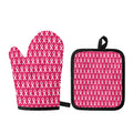 White And Pink Breast Cancer Print Oven Mitt And Pot Holder Set