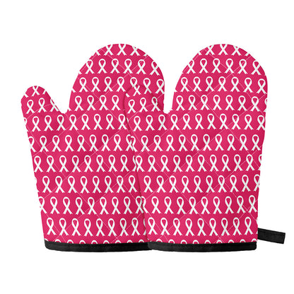 White And Pink Breast Cancer Print Oven Mitts