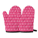 White And Pink Breast Cancer Print Oven Mitts