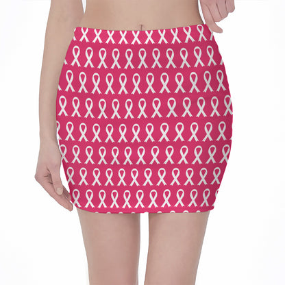 White And Pink Breast Cancer Print Pencil Mini Skirt