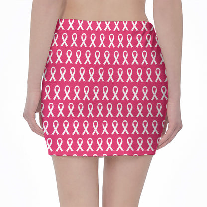 White And Pink Breast Cancer Print Pencil Mini Skirt