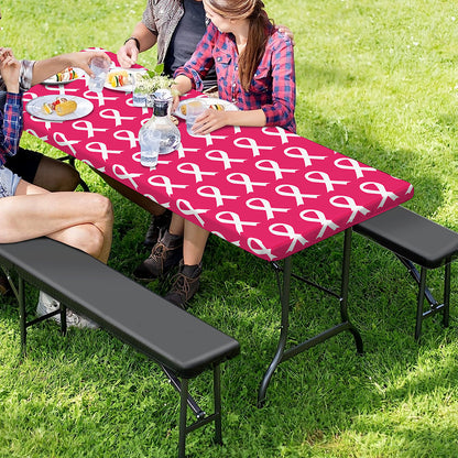 White And Pink Breast Cancer Print Picnic Table Cover