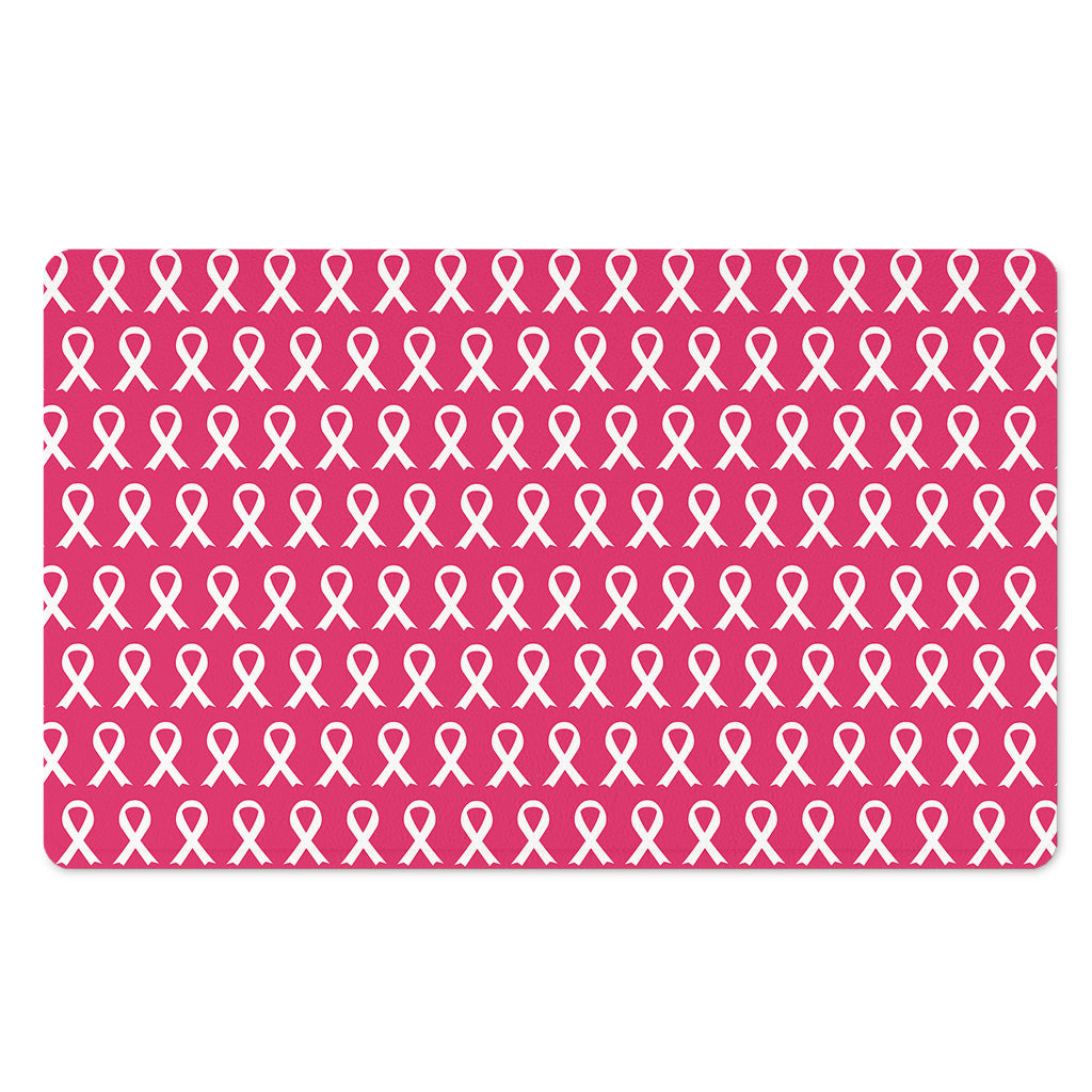 White And Pink Breast Cancer Print Polyester Doormat