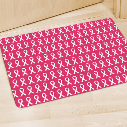White And Pink Breast Cancer Print Polyester Doormat