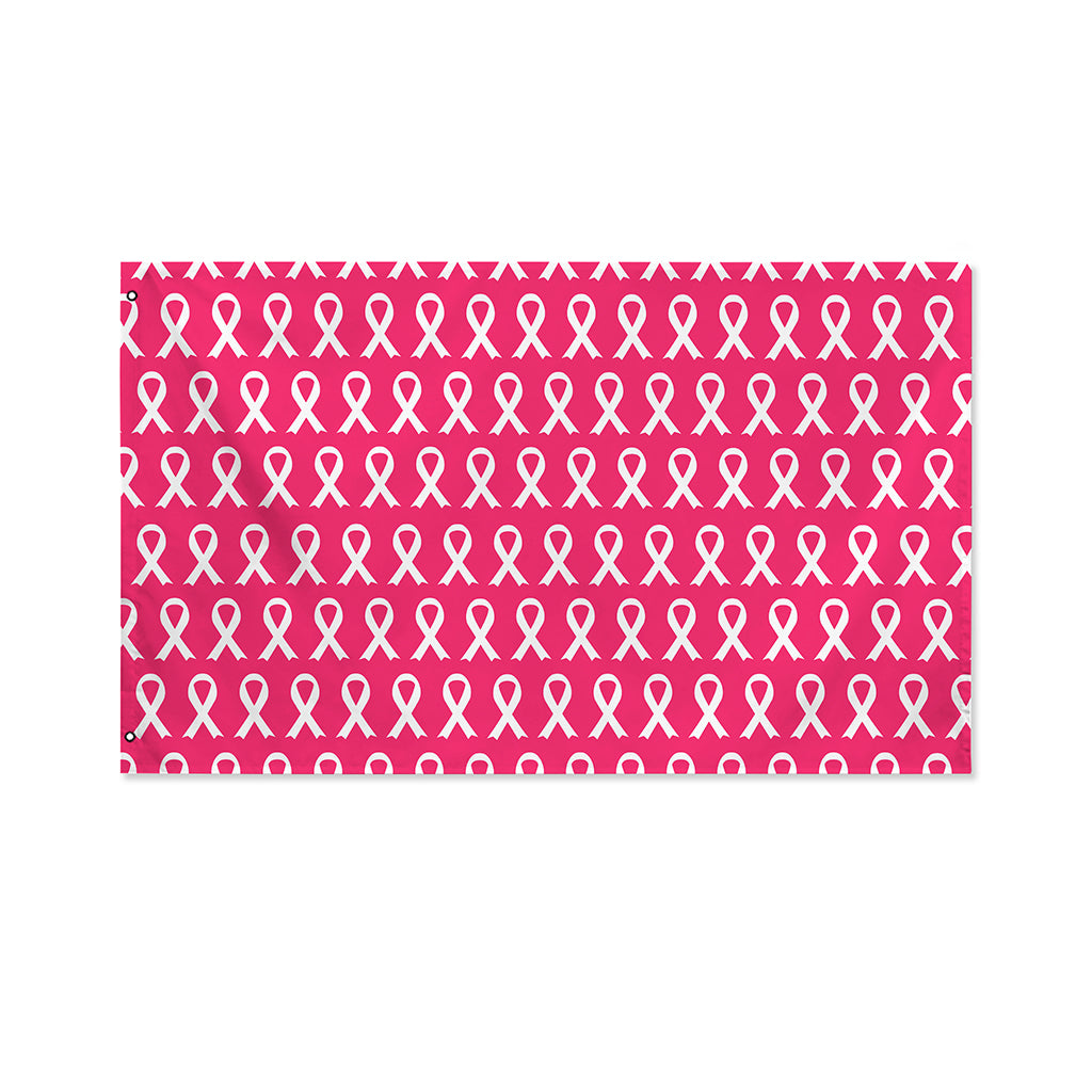 White And Pink Breast Cancer Print Polyester Flag