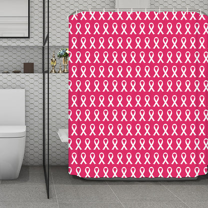 White And Pink Breast Cancer Print Polyester Shower Curtain