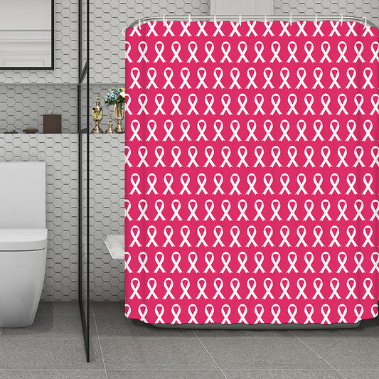 White And Pink Breast Cancer Print Polyester Shower Curtain