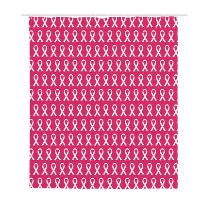 White And Pink Breast Cancer Print Polyester Shower Curtain