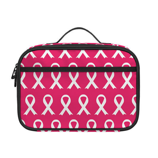 White And Pink Breast Cancer Print Portable Lunch Bag