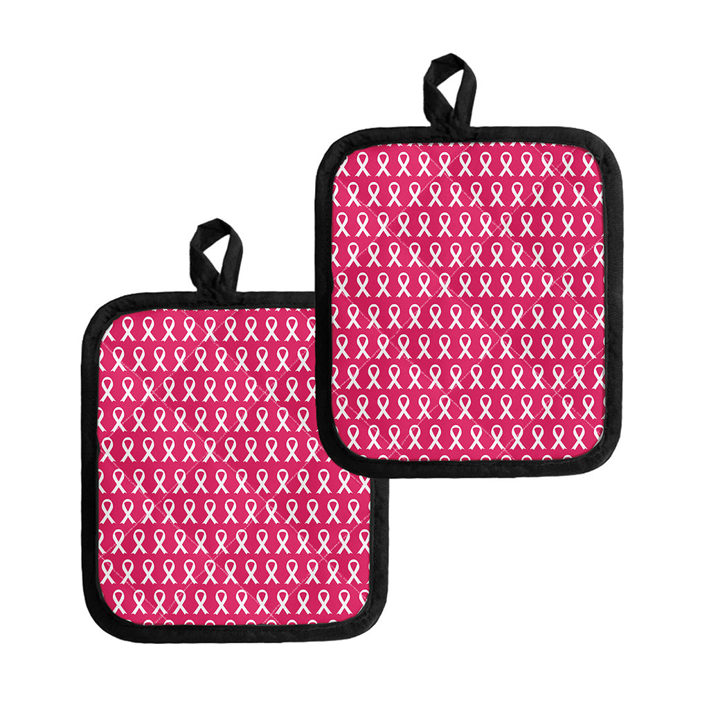 White And Pink Breast Cancer Print Pot Holders