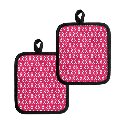 White And Pink Breast Cancer Print Pot Holders