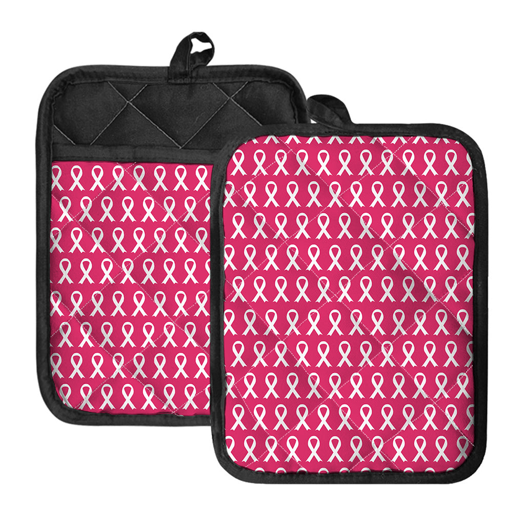 White And Pink Breast Cancer Print Pot Holders With Pocket