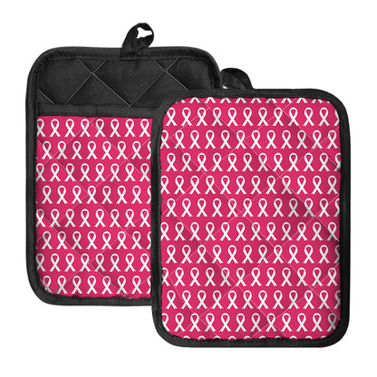 White And Pink Breast Cancer Print Pot Holders With Pocket