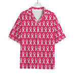 White And Pink Breast Cancer Print Rayon Hawaiian Shirt