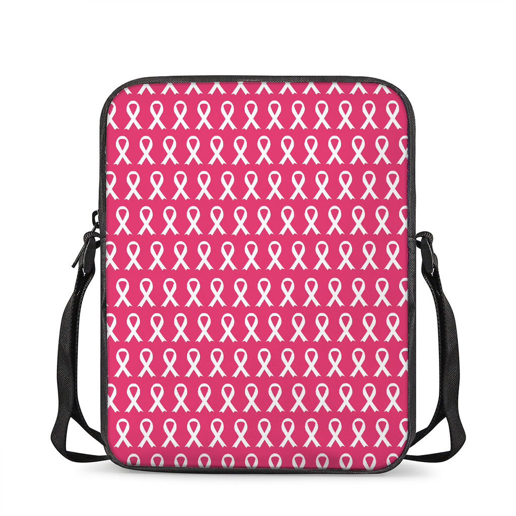 White And Pink Breast Cancer Print Rectangular Crossbody Bag