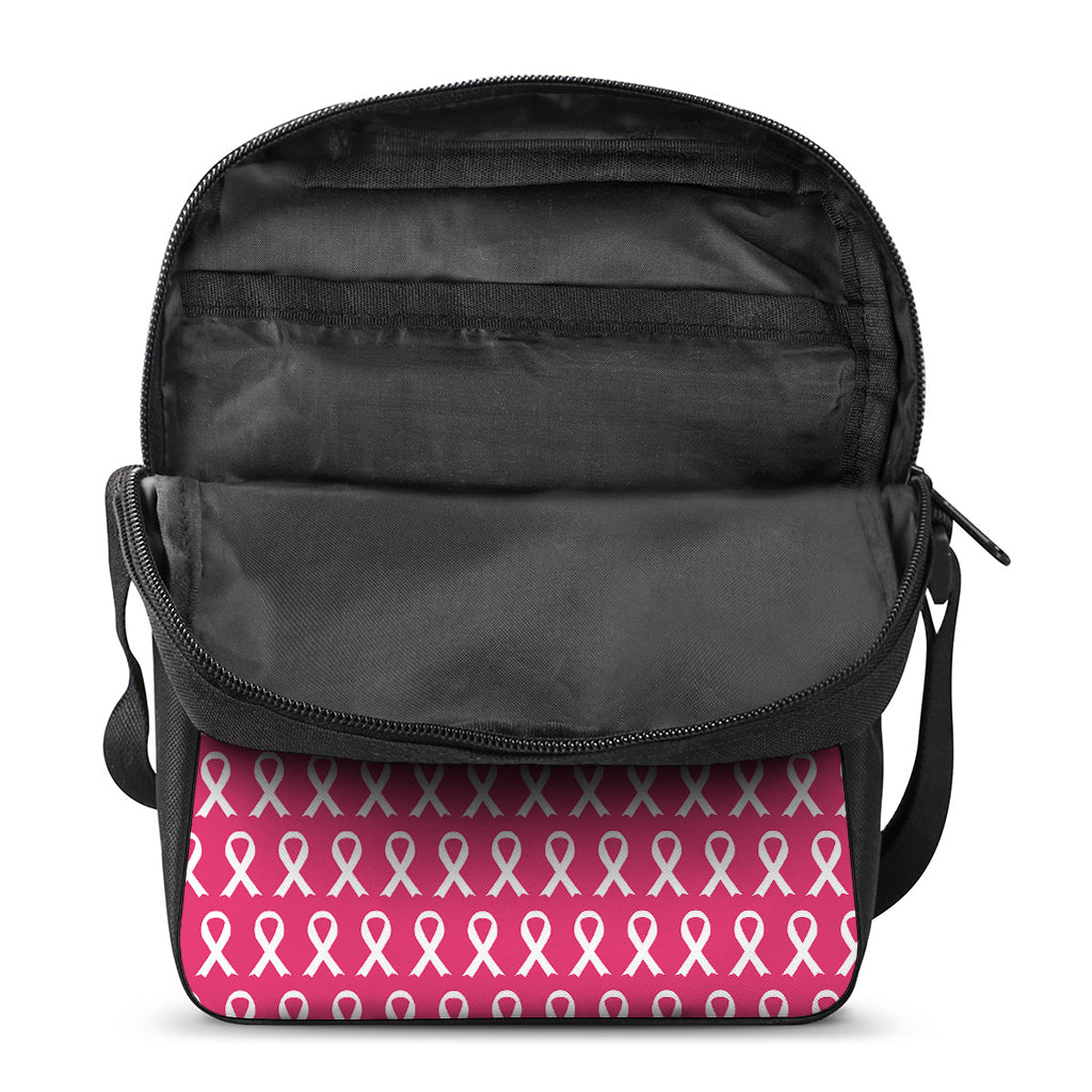 White And Pink Breast Cancer Print Rectangular Crossbody Bag