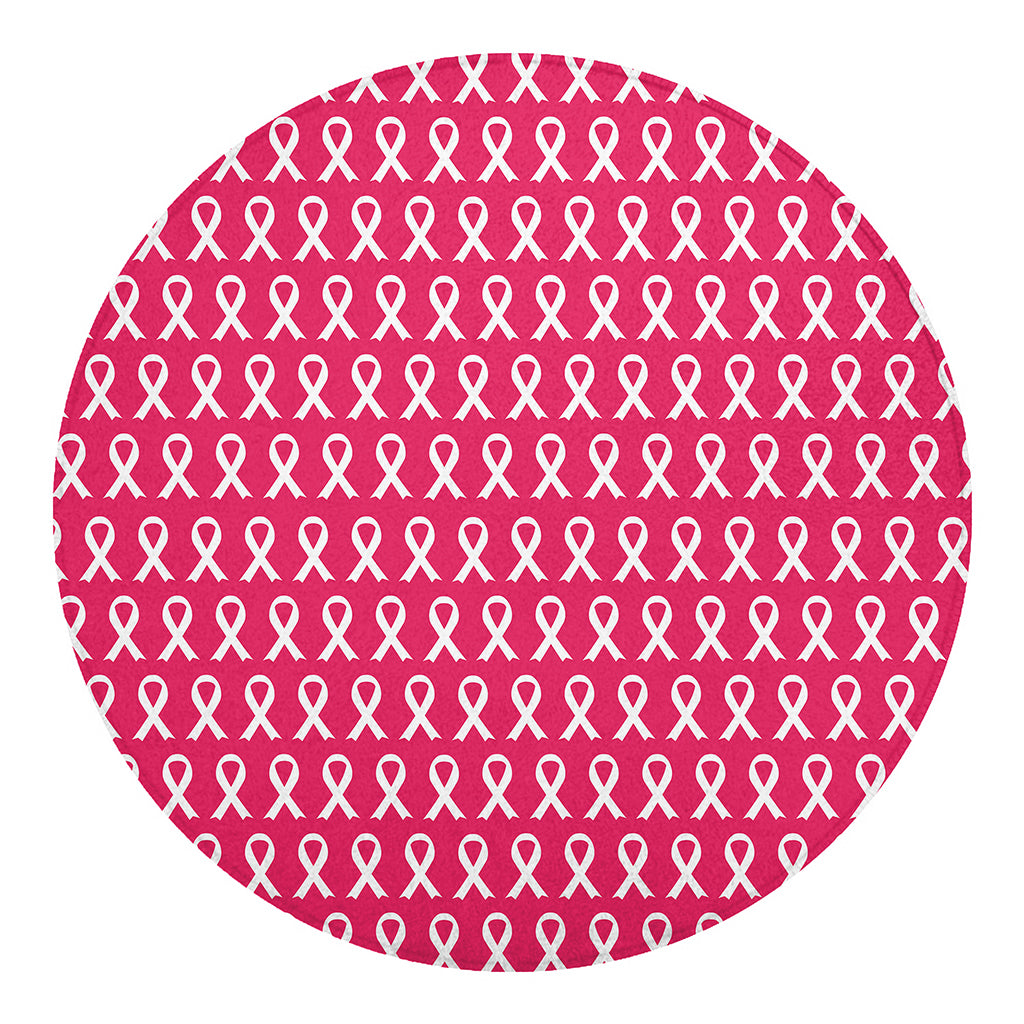 White And Pink Breast Cancer Print Round Blanket